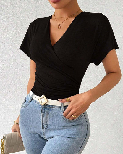 V-Ausschnitt All-Match Plissee Bluse