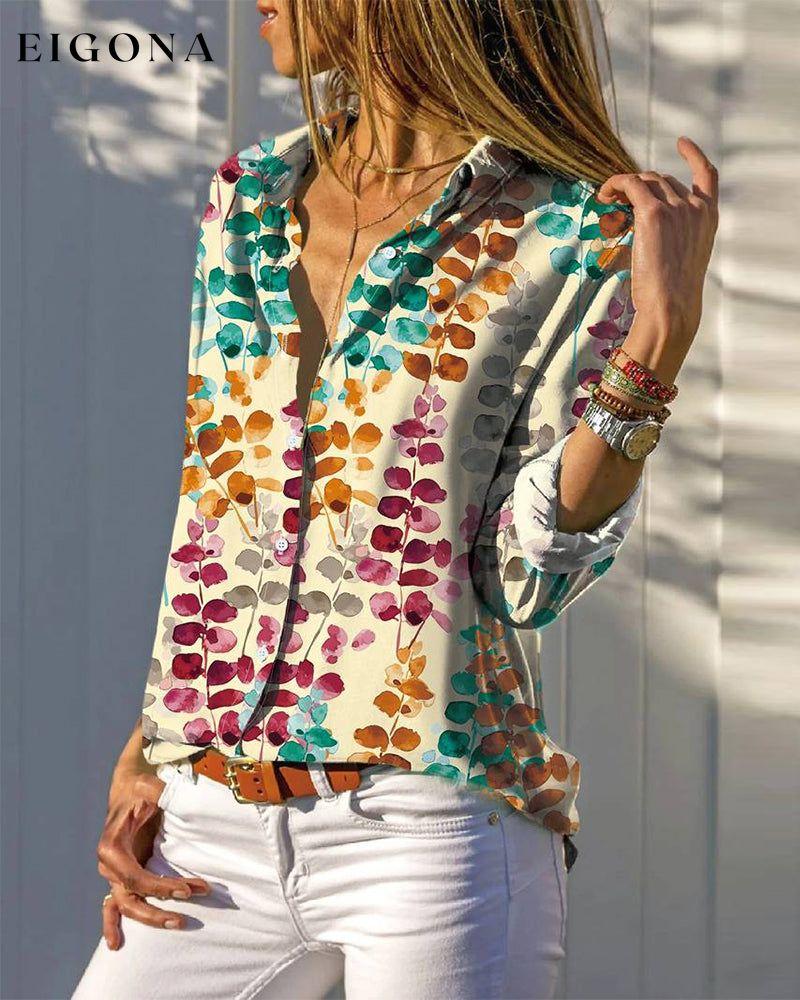 Lapel colorful branch print shirt blouses & shirts spring summer