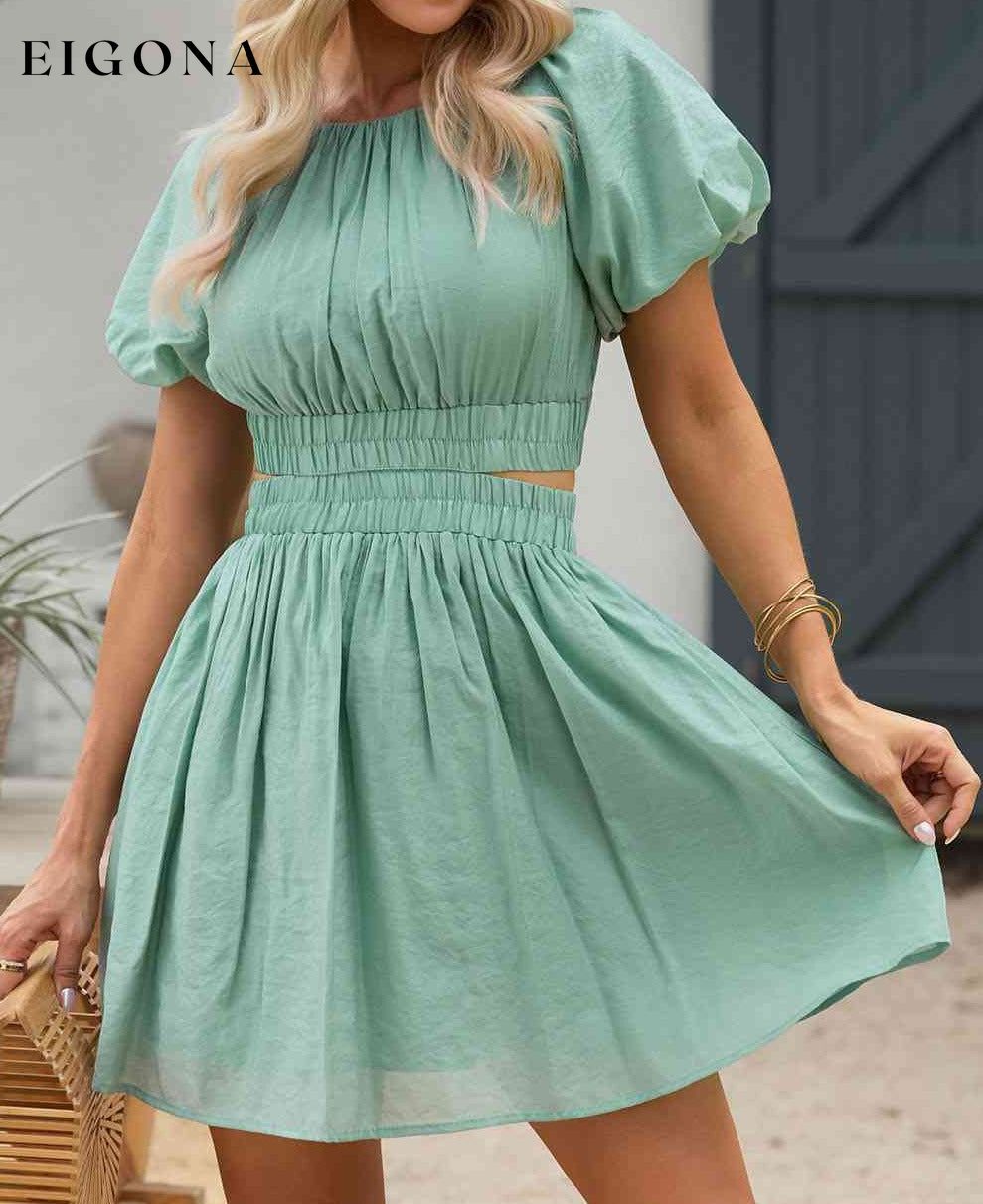 Cutout Round Neck Mini Dress clothes Dress Dresses Green dress Ship From Overseas SYNZ