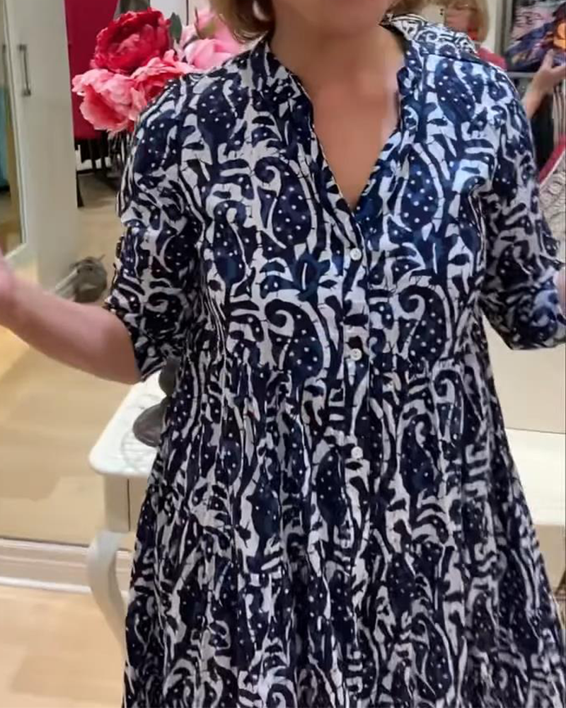 Retro-A-Linien-Kleid mit Stehkragen und Print