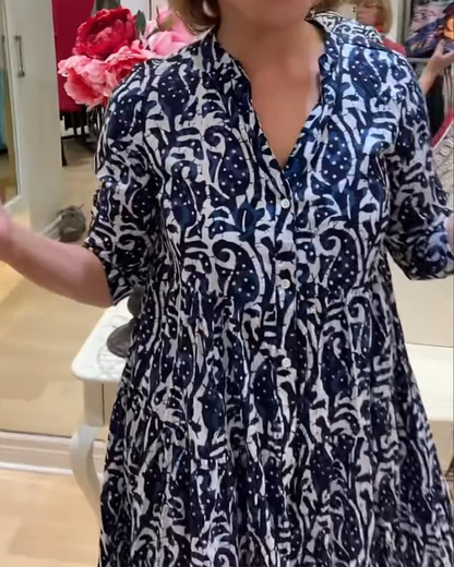 Retro-A-Linien-Kleid mit Stehkragen und Print