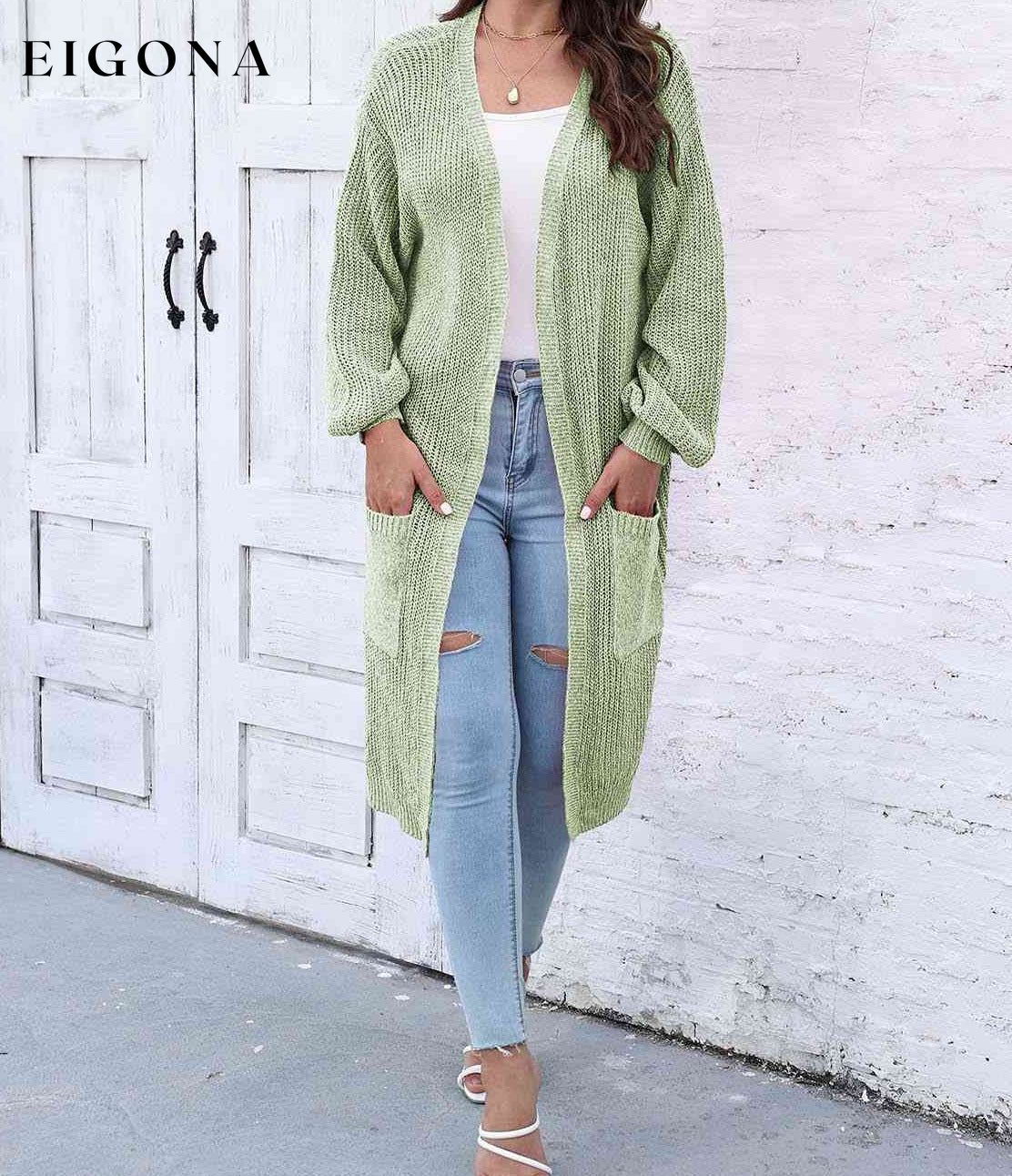 Open Front Longline Cardigan with Pockets Light Green One Size cardigan cardigans clothes O & Y.M Ship From Overseas