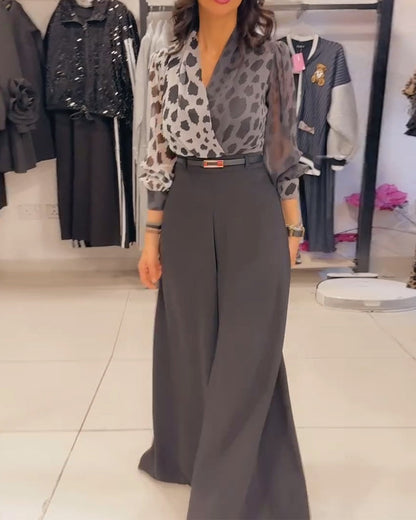 Elegantes Set mit V-Ausschnitt und weitem Bein