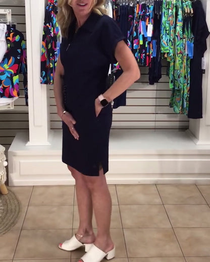 Half-Zip Drawstring Sports Polo Dress