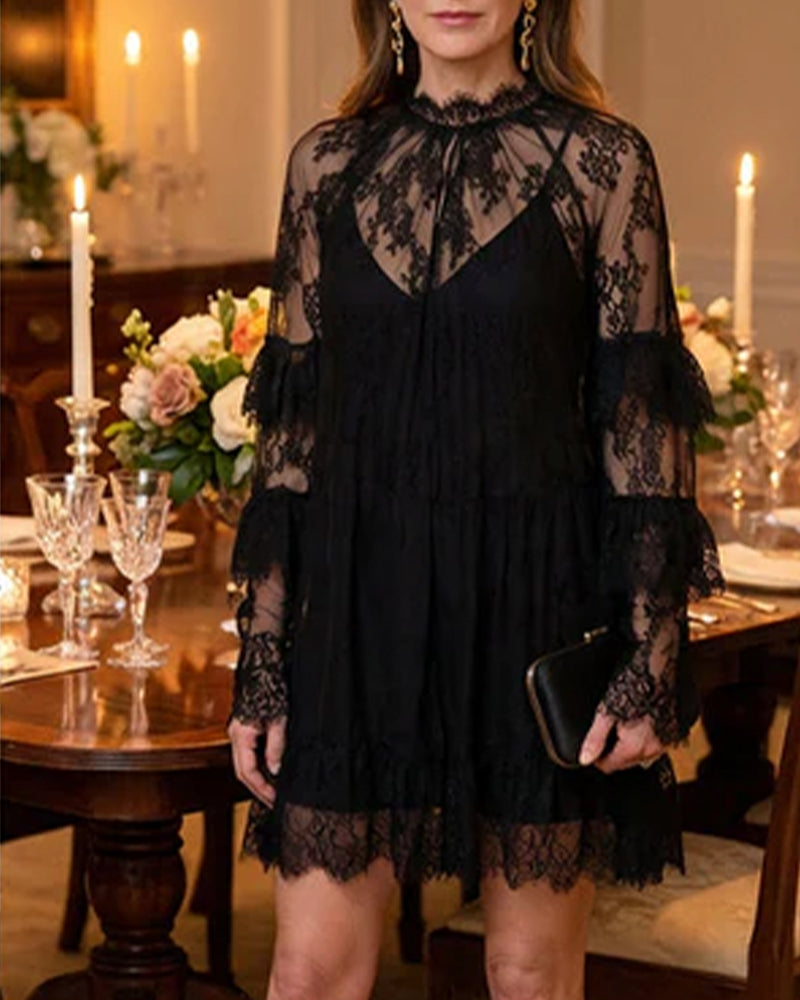 Elegant Hollow-Out Lace Dress
