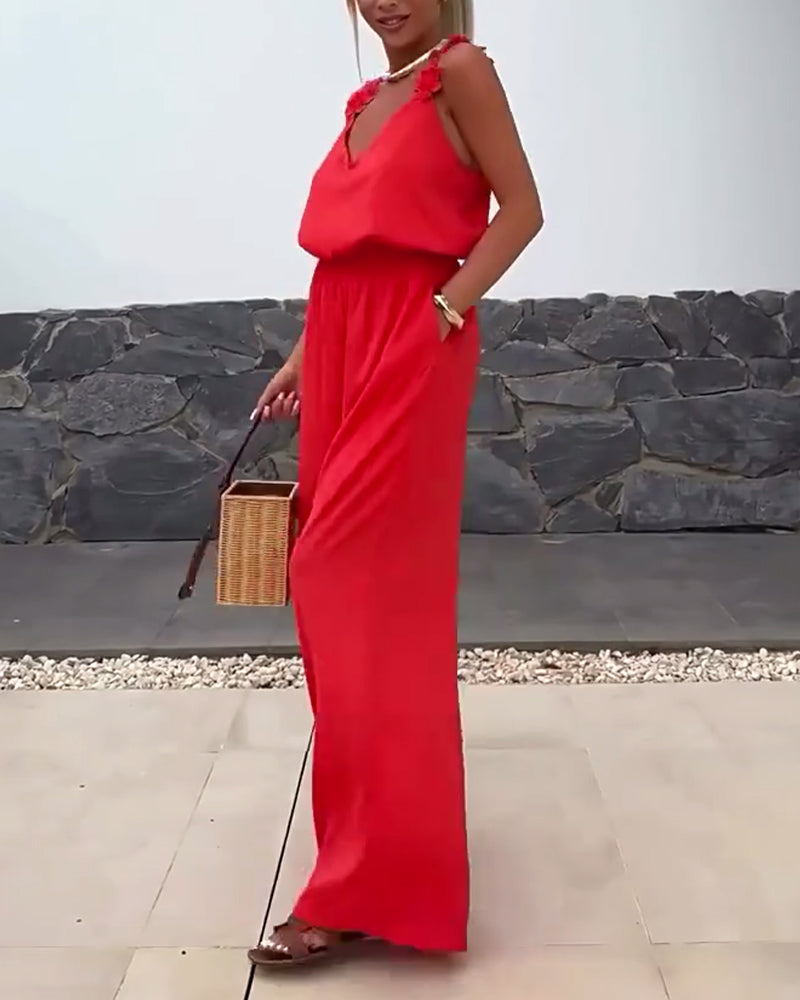 Holiday Suspender Solid Color Jumpsuit