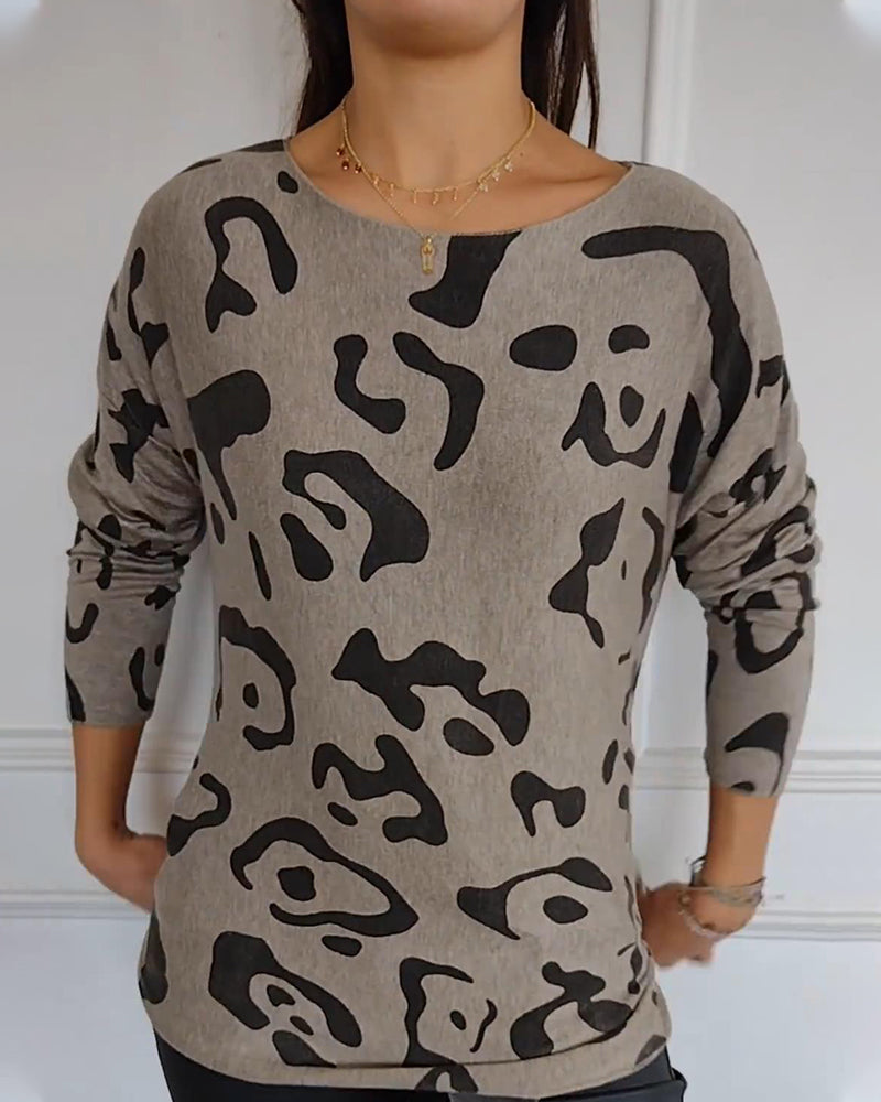 Casual printed crew neck long sleeve pullover 2024 f/w pullovers