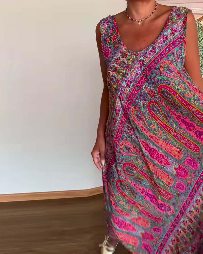 Ärmelloses, lockeres Kleid mit Kaschmir-Print