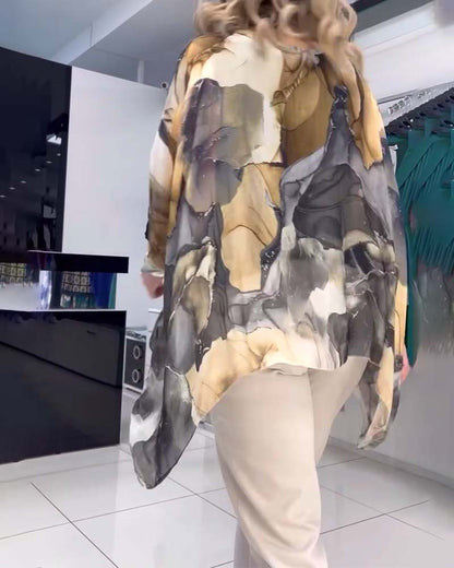 Round Neck Printed Irregular Blouse