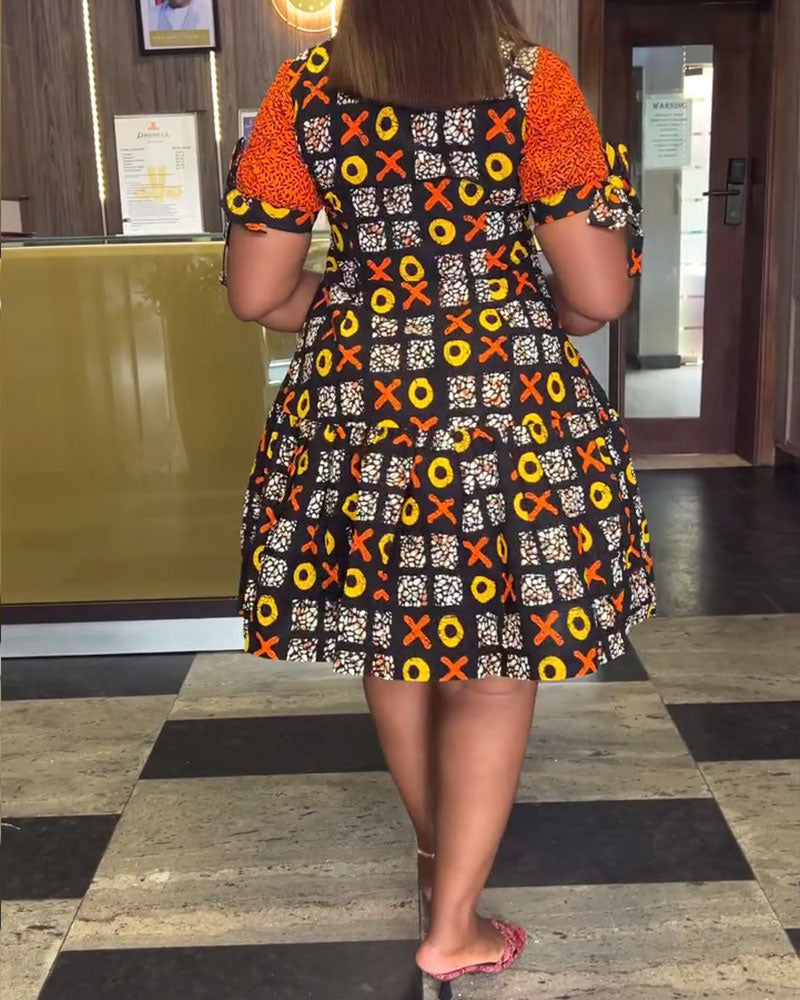 Half-Zip Vintage Contrast Print Dress