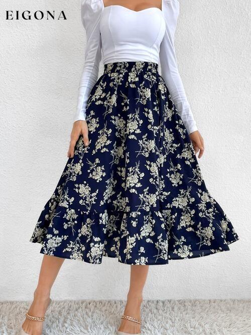 Printed Ruffle Hem Midi Skirt bottoms clothes midi skirts Ship From Overseas skirt skirts Women's Bottoms Y@X@N@H