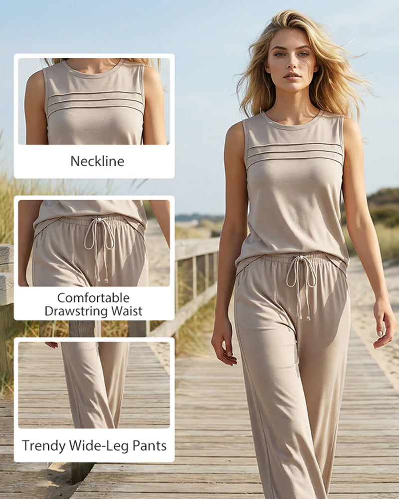 Pleated Vest Top Two-Piece Set