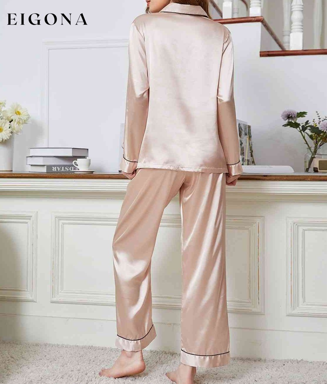 Lapel Collar Long Sleeve Top and Pants Pajama Set clothes Daniel.L lounge wear loungewear pajamas Ship From Overseas