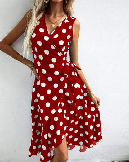 Polka dot print strappy sleeveless elegant dress casual dresses party dresses summer