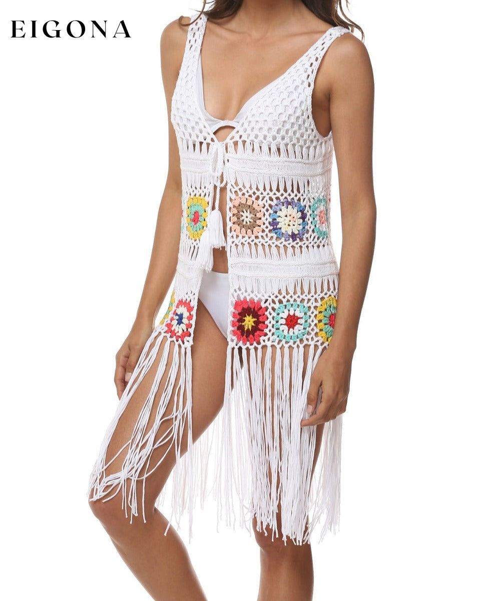 Openwork Fringe Detail Embroidery Sleeveless Cover-Up clothes O & Y.M Ship From Overseas trend