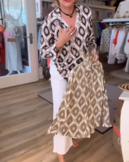 Camicetta a maniche lunghe con stampa a rombi