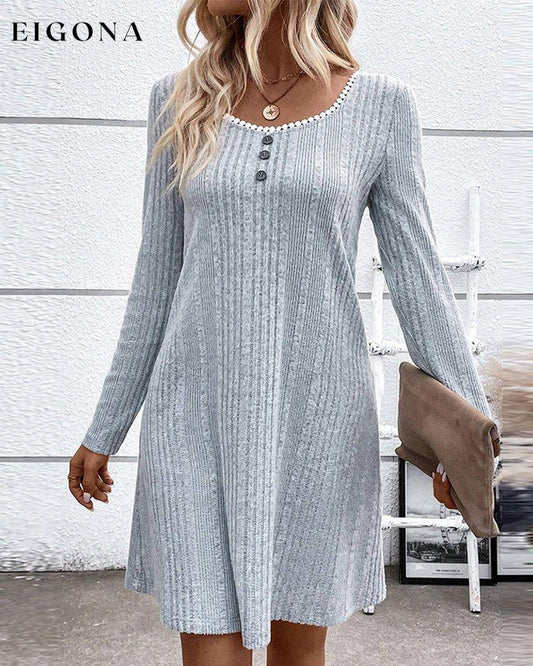 Round Neck Casual Dress with Buttons Gray 2023 f/w 23BF casual dresses Clothes Dresses spring