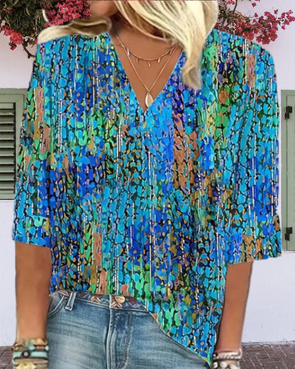 V-neck printed casual blouse blouses & shirts summer