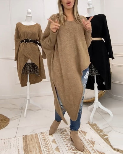 Fashion solid color slit long sleeve irregular pullover 2024 f/w pullovers