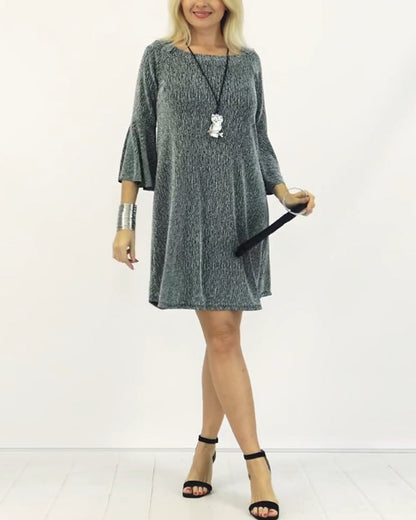 Fashion solid color bell sleeve round neck dress 2024 f/w casual dresses