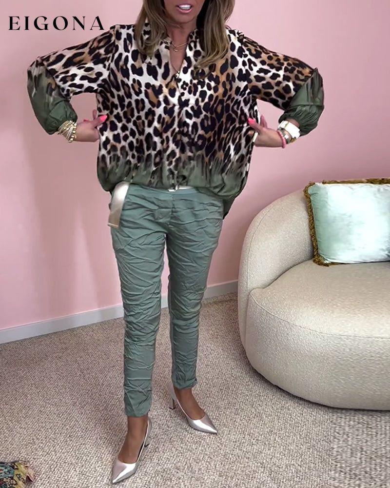 Leopard print long sleeve V-neck blouse blouses & shirts spring summer