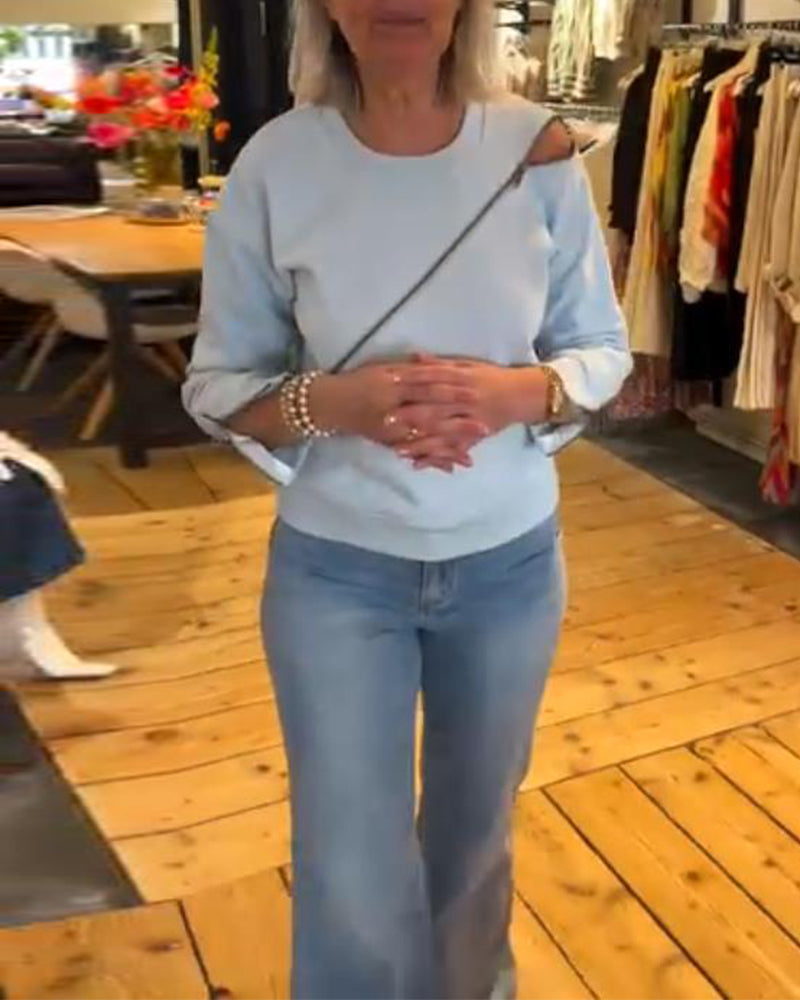 Lässiges Sweatshirt mit Reißverschluss und Rundhalsausschnitt