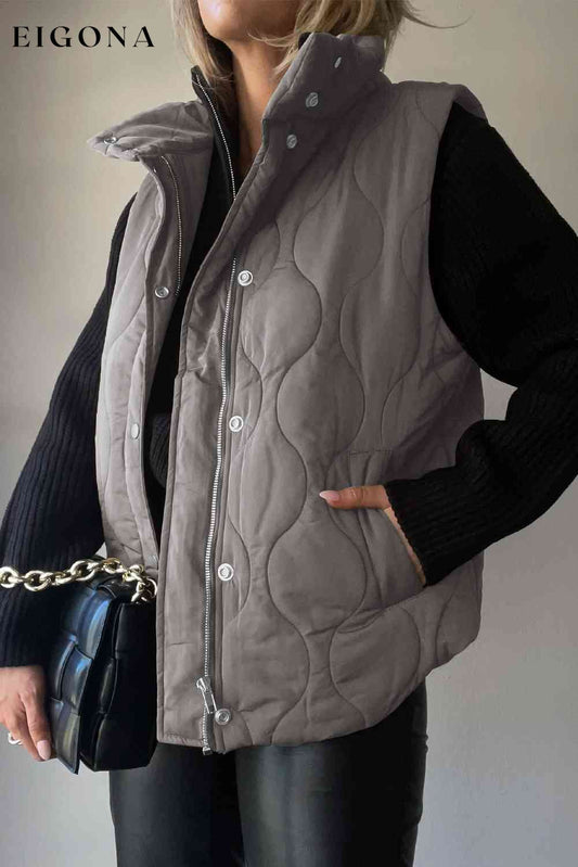 Collared Neck Vest with Pockets Charcoal clothes Ship From Overseas SYNZ