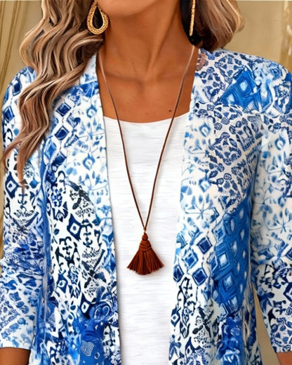 Printed Faux Two-Piece Irregular Blouse