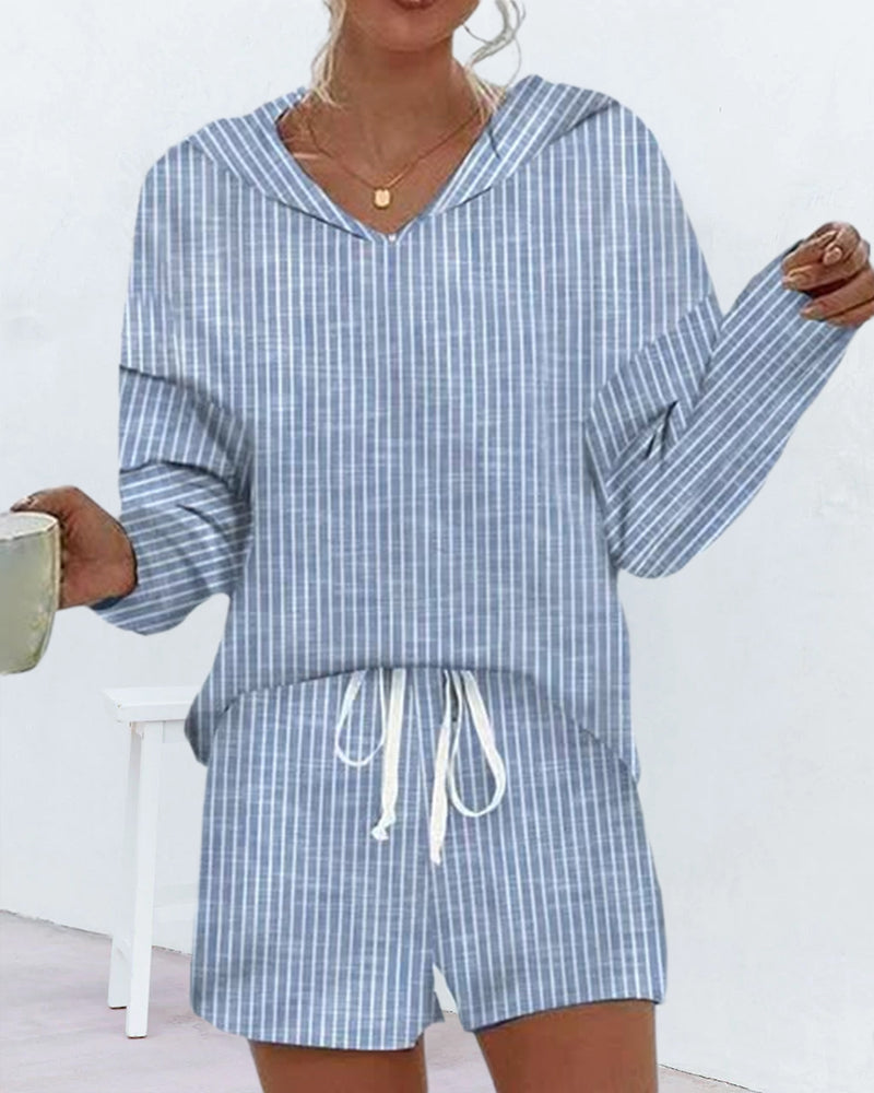 Hooded Casual Stripe Set