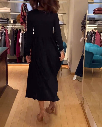 Solid Round Neck Fashionable Dress