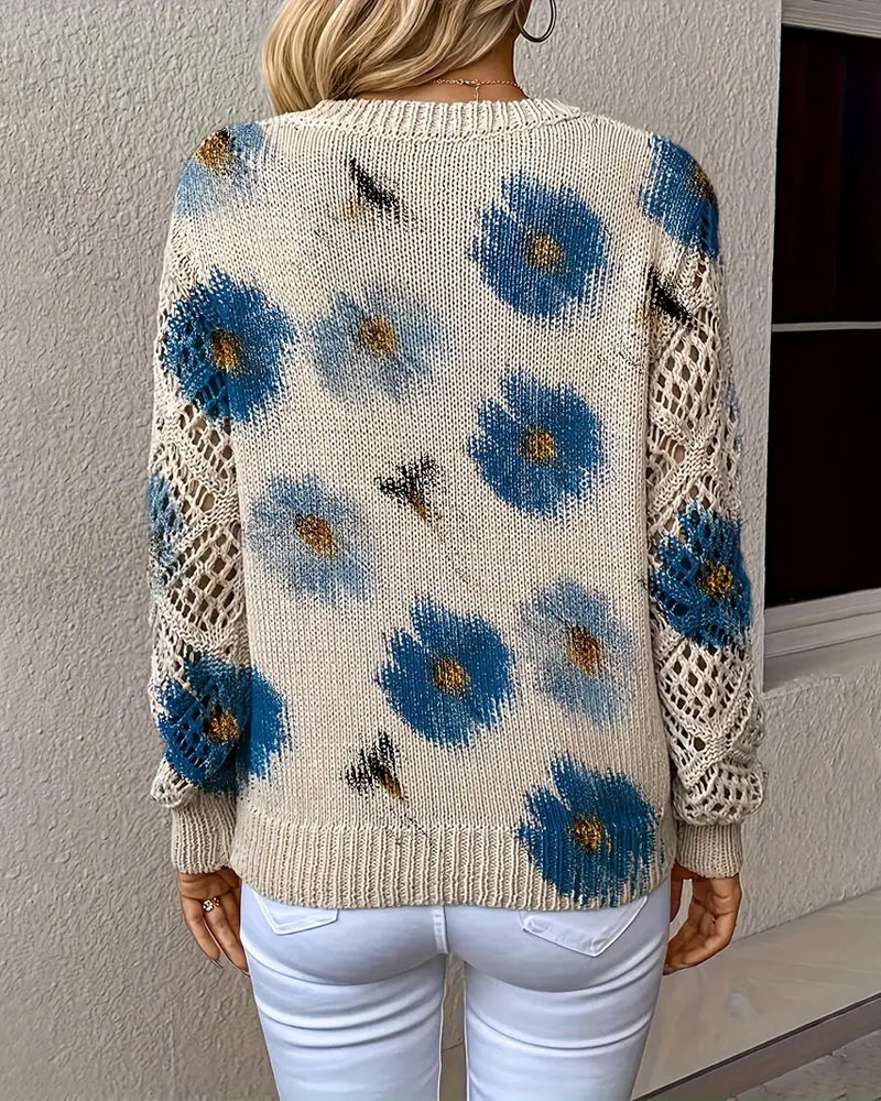 Langärmliger Jacquard-Pullover mit V-Ausschnitt