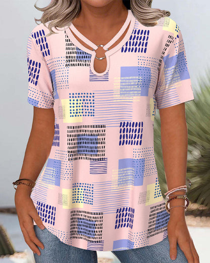 Lässiges T-Shirt mit V-Ausschnitt und Print