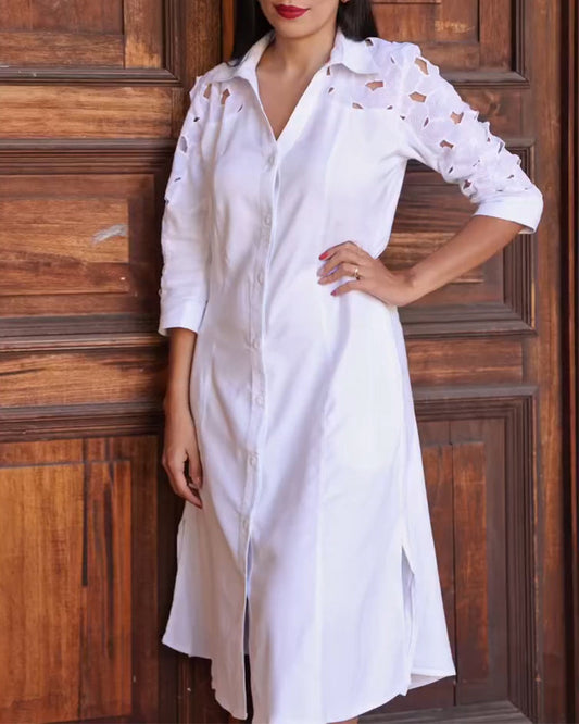 Elegant Hollow-Out Shirt Dress
