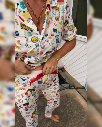 Bedrucktes, lässiges, bequemes zweiteiliges Set