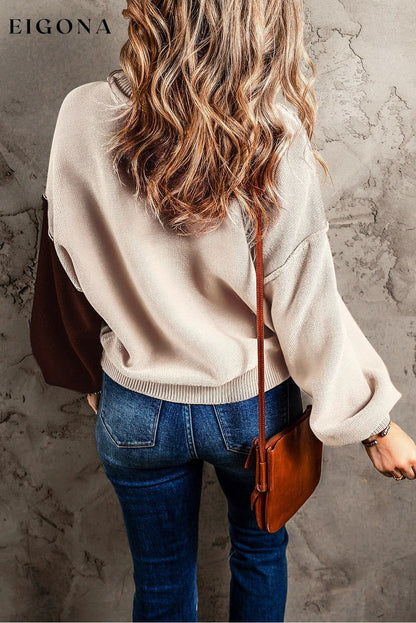 Chicory Coffee Contrast Color Exposed Seam Drop Shoulder Sweater clothes DL Chic Sweater sweaters