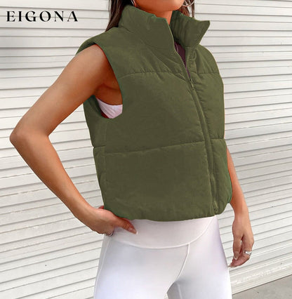 Zip-Up Puffer Vest Army Green clothes puff vest Q@M Ship From Overseas Shipping Delay 09/29/2023 - 10/03/2023 vest