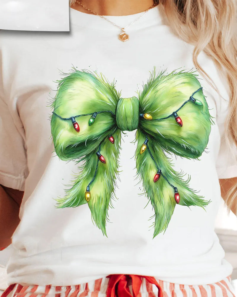 Big bow print T-shirt 2024 f/w christmas grinch spring summer t-shirts