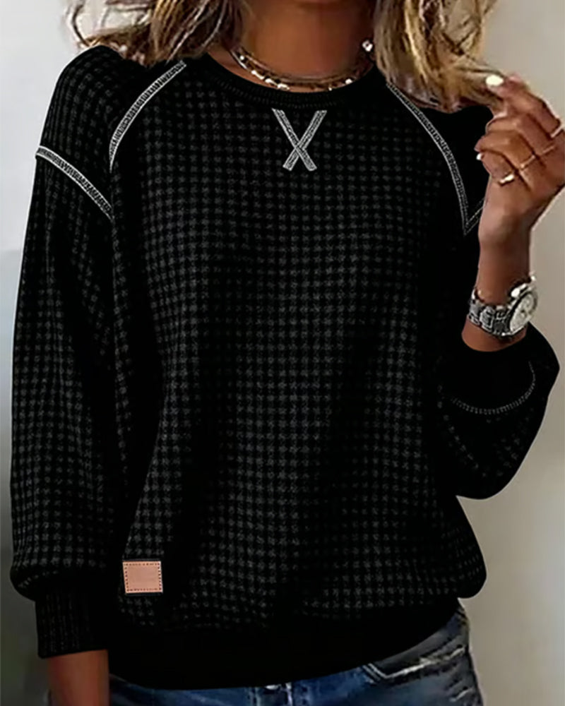 Crew Neck Contrasting Color Sweatshirt