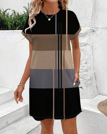 Modisches, lässiges Kleid mit Rundhalsausschnitt und Print