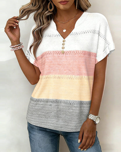 V-Neck Color Block Short-Sleeved Tee