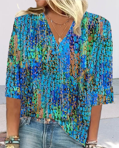 V-neck printed casual blouse blouses & shirts summer