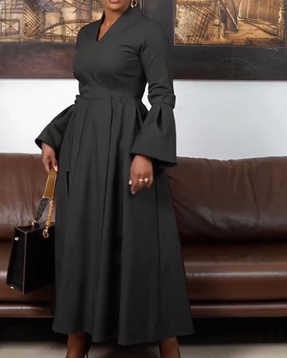 Elegant V-Neck Flared Sleeve Dress