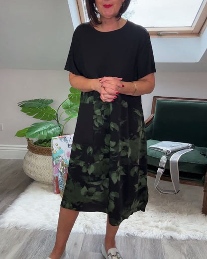 Casual round neck floral print patchwork dress