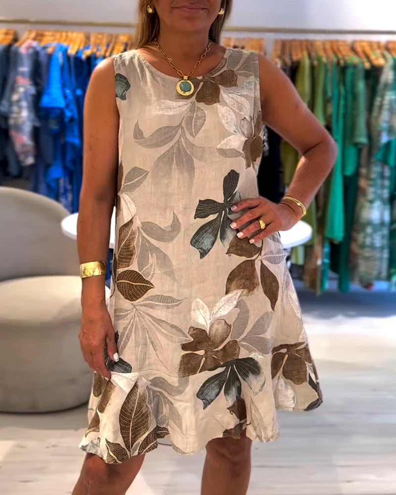 Ärmelloses, bedrucktes Kleid mit Rundhalsausschnitt