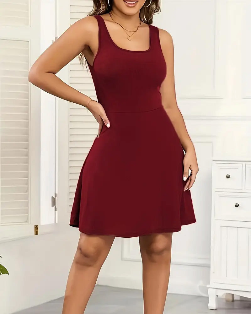 Weste mit breiten Schultergurten und tailliertem A-Linien-Kleid