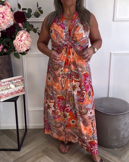 Ärmelloses Paisley-Kleid mit Twist-Muster