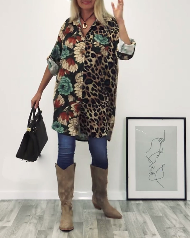 Lapel leopard print shirt