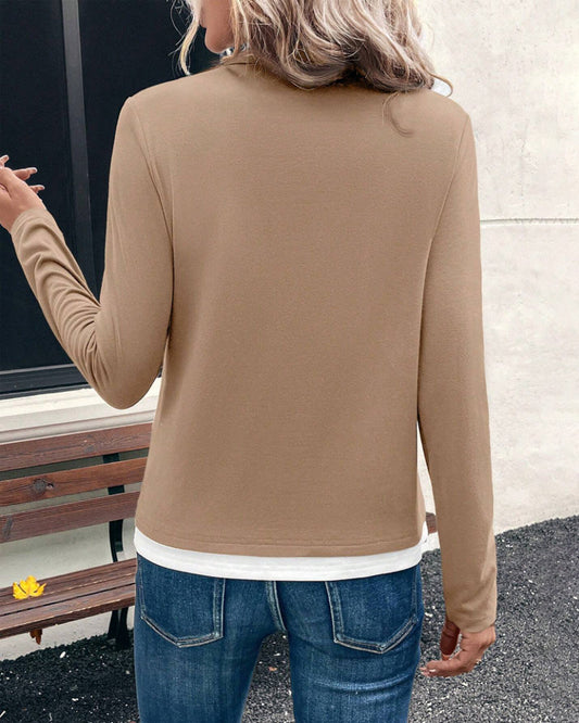 Long-Sleeved Fake Two-Piece Solid Color Top 2024 f/w blouses & shirts spring and autumn