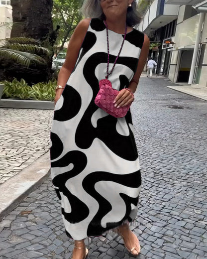 Ärmelloses Kleid mit Rundhalsausschnitt und geometrischem Print