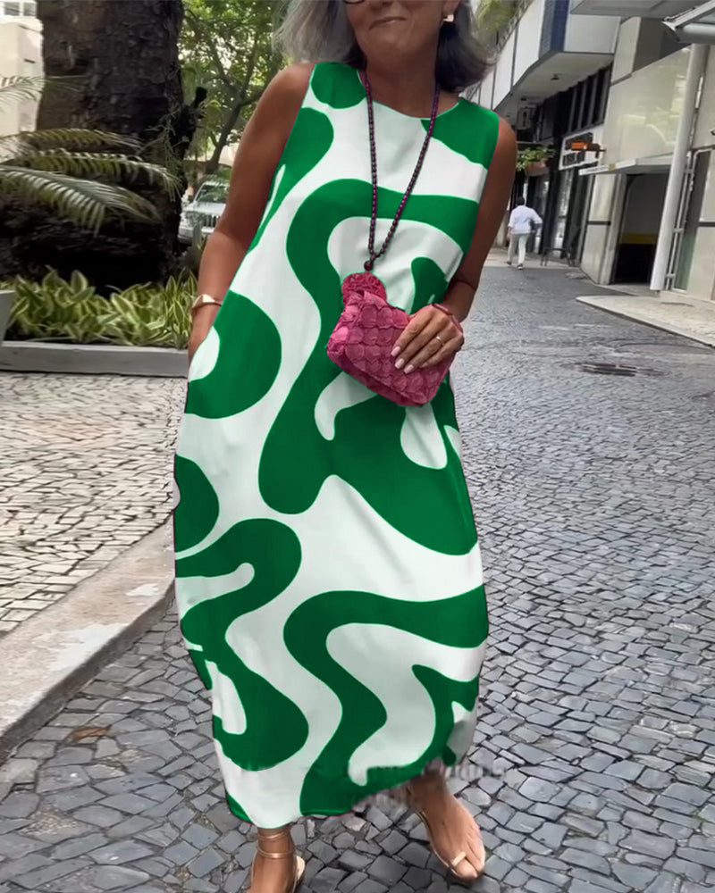 Ärmelloses Kleid mit Rundhalsausschnitt und geometrischem Print